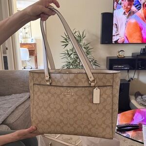 Coach Beige Signature Tote